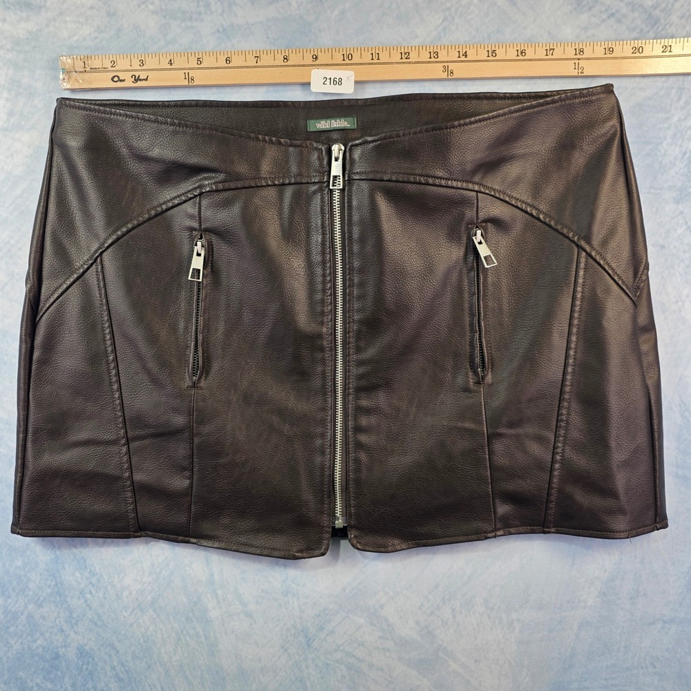 Wild Fable Dark Brown Faux Leather Mini Skirt Moto Zip Front Size XL